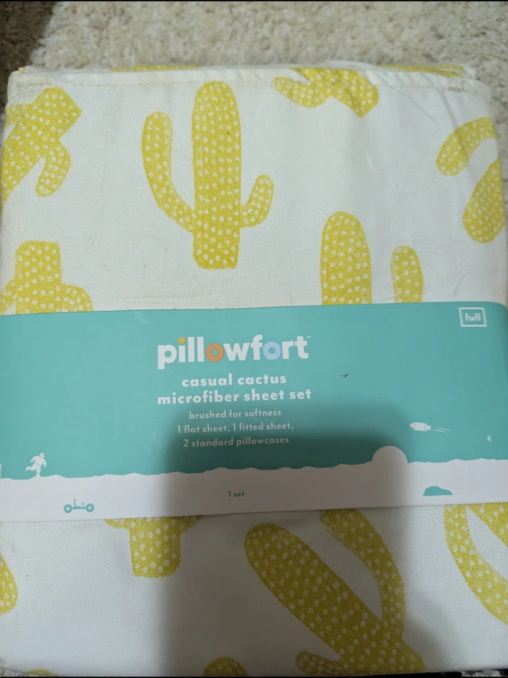 pillowfort Casual Cactus Microfiber Sheet Set - Yellow Cactus Print